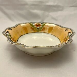 Noritake Orange and Black Luster Bowl, Reticulated Handles, Vintage EUC